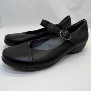 Dansko Fawna Mary Jane Comfort Dress Shoes Buckle Strap Black Leather Size 41